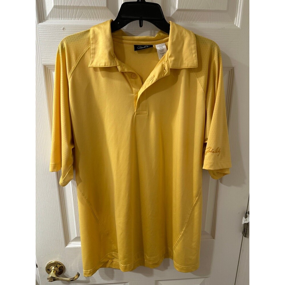 John Daly Size M Yellow Button Up Polo Golf Shirt Breathable Men's